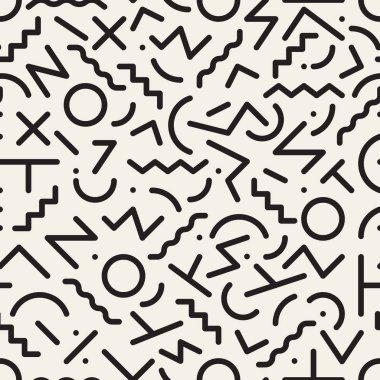 Vektör sorunsuz siyah ve beyaz Retro karmakarışık geometrik çizgi şekilleri Hipster deseni