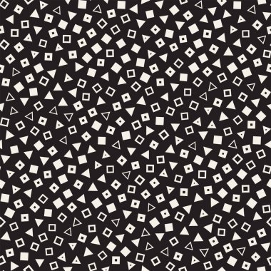 Kusursuz kaotik şablonlar. Rastgele dağılmış geometrik şekiller. Soyut retro arkaplan tasarımı