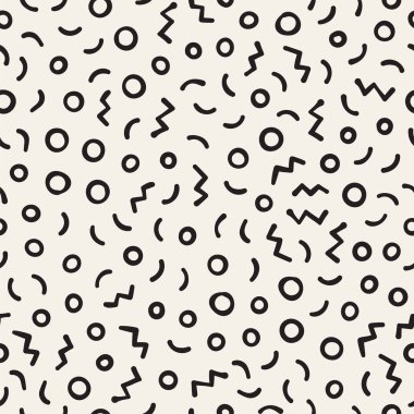 Dikişsiz soyut geometrik desen retro memphis tarzı. Scatteres şekiller arka plan vektör.