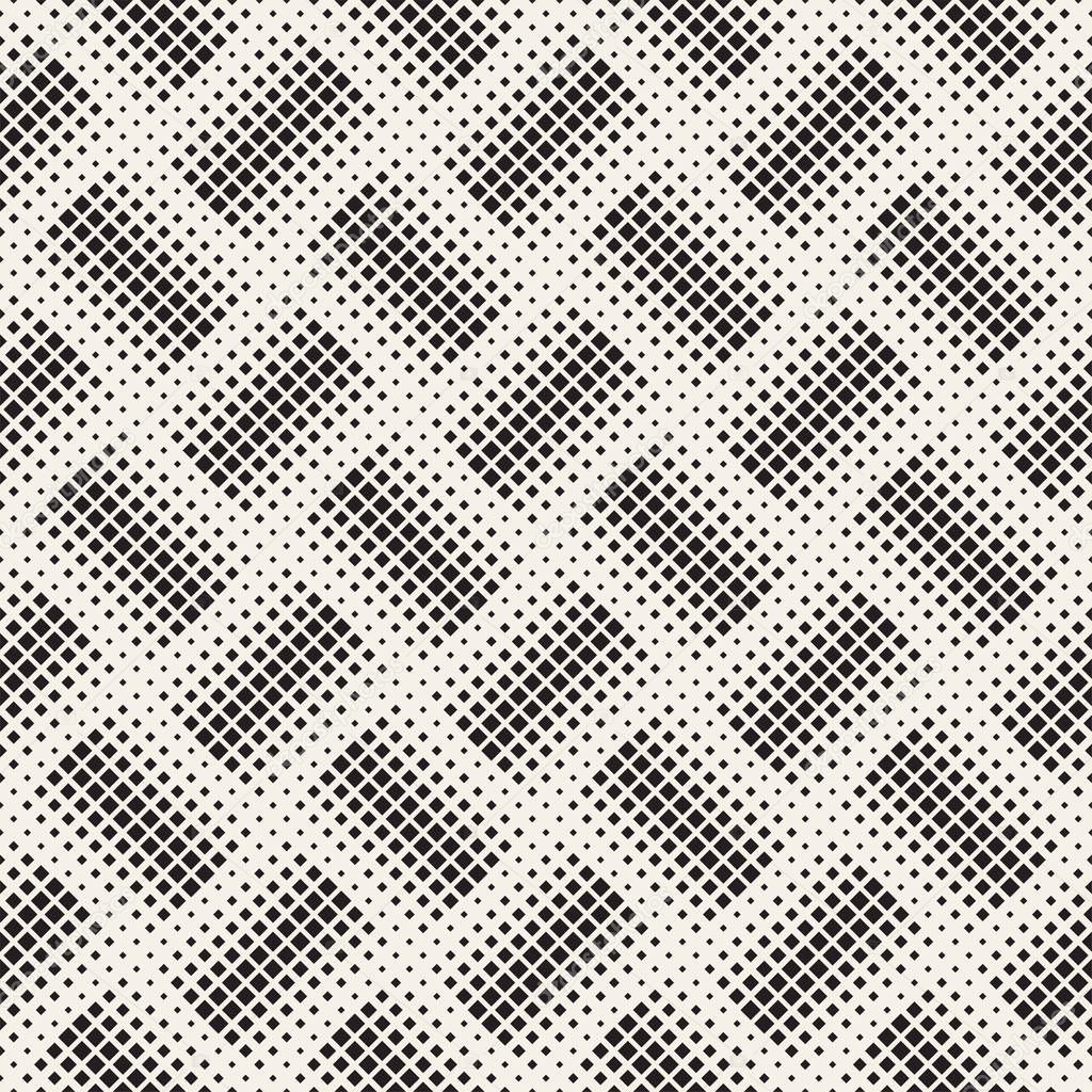 Stylish halftone texture. Endless abstract background with random size shapes. Vector seamless mosaic pattern.