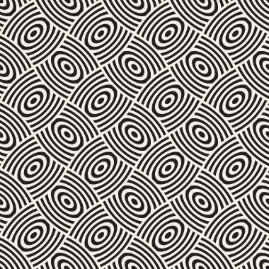 Vektör eğri şekiller kılavuzu olan geometrik seamless modeli. Soyut tek renkli kafes doku yuvarlanır. Modern Tekstil arka plan tasarımı