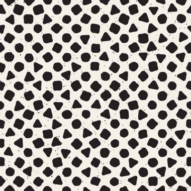 El çekilmiş siyah beyaz mürekkep soyut seamless modeli. Vektör şık grunge doku. Tek renkli geometrik dağınık şekiller