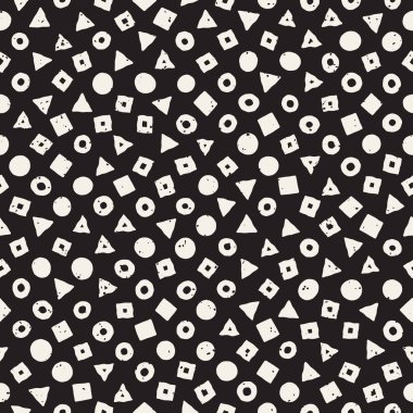 El çekilmiş siyah beyaz mürekkep soyut seamless modeli. Vektör şık grunge doku. Tek renkli geometrik dağınık şekiller