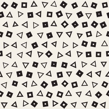 Kusursuz kaotik şablonlar. Rastgele dağılmış geometrik şekiller. Soyut retro arkaplan tasarımı