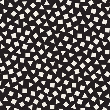 Kusursuz kaotik şablonlar. Rastgele dağılmış geometrik şekiller. Soyut retro arkaplan tasarımı