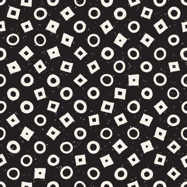 El çekilmiş siyah beyaz mürekkep soyut seamless modeli. Vektör şık grunge doku. Tek renkli geometrik dağınık şekiller