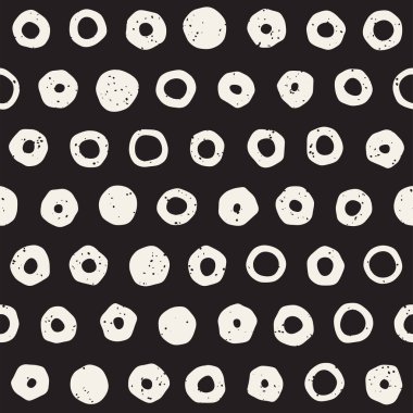 El çekilmiş siyah beyaz mürekkep soyut seamless modeli. Vektör şık grunge doku. Tek renkli geometrik dağınık şekiller