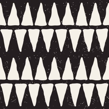 El çekilmiş soyut seamless modeli siyah beyaz. Retro serbest çentikli çizgiler doku.