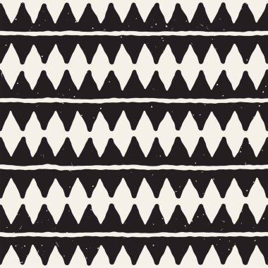 El çekilmiş soyut seamless modeli siyah beyaz. Retro serbest çentikli çizgiler doku.