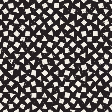 El çekilmiş siyah beyaz mürekkep soyut seamless modeli. Vektör şık grunge doku. Tek renkli geometrik dağınık şekiller