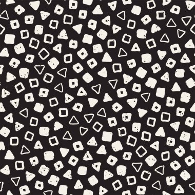 El çekilmiş siyah beyaz mürekkep soyut seamless modeli. Vektör şık grunge doku. Tek renkli geometrik dağınık şekiller