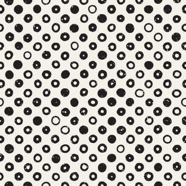 El çekilmiş siyah beyaz mürekkep soyut seamless modeli. Vektör şık grunge doku. Tek renkli geometrik dağınık şekiller