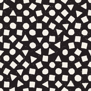 El çekilmiş siyah beyaz mürekkep soyut seamless modeli. Vektör şık grunge doku. Tek renkli geometrik dağınık şekiller