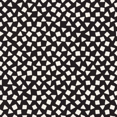 El çekilmiş siyah beyaz mürekkep soyut seamless modeli. Vektör şık grunge doku. Tek renkli geometrik dağınık şekiller