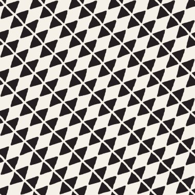 El çekilmiş soyut seamless modeli siyah beyaz. Retro serbest çentikli çizgiler doku.