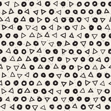 El çekilmiş siyah beyaz mürekkep soyut seamless modeli. Vektör şık grunge doku. Tek renkli geometrik dağınık şekiller