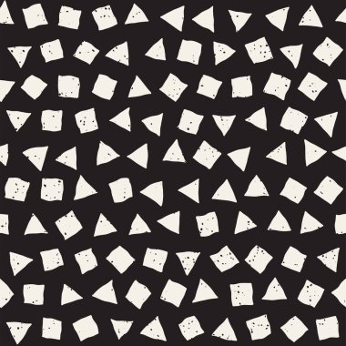 El çekilmiş siyah beyaz mürekkep soyut seamless modeli. Vektör şık grunge doku. Tek renkli geometrik dağınık şekiller