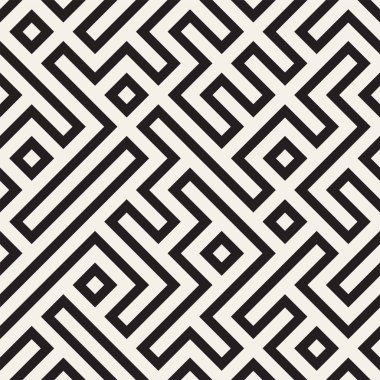 Şık çizgiler kafes. Etnik tek renkli doku. Geometrik arka plan tasarlamak. Vektör sorunsuz siyah-beyaz desen.