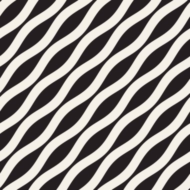 Vektör sorunsuz siyah beyaz dalgalı çizgi deseni. Geometrik basit arka plan tasarlamak.