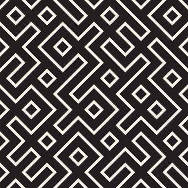 Şık çizgiler kafes. Etnik tek renkli doku. Geometrik arka plan tasarlamak. Vektör sorunsuz siyah-beyaz desen.