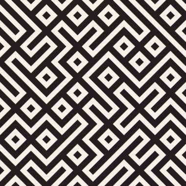 Şık çizgiler kafes. Etnik tek renkli doku. Geometrik arka plan tasarlamak. Vektör sorunsuz siyah-beyaz desen.
