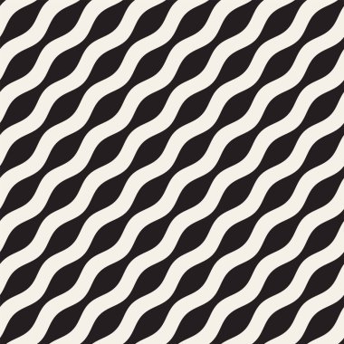 Vektör sorunsuz siyah beyaz dalgalı çizgi deseni. Geometrik basit arka plan tasarlamak.