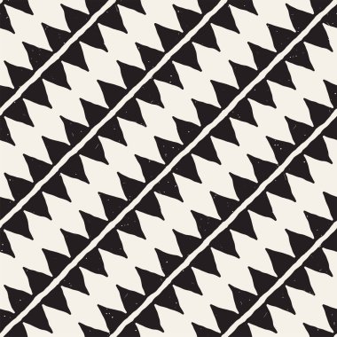 El çekilmiş soyut seamless modeli siyah beyaz. Retro serbest çentikli çizgiler doku.