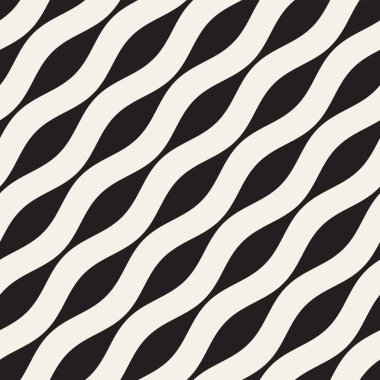 Desen vektör sorunsuz siyah ve beyaz dalgalı çizgiler. Geometrik arka plan tasarlamak.