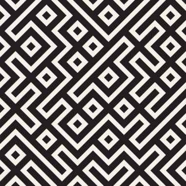 Şık çizgiler kafes. Etnik tek renkli doku. Geometrik arka plan tasarlamak. Vektör sorunsuz siyah-beyaz desen.