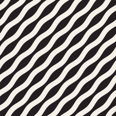 Vektör sorunsuz siyah beyaz dalgalı çizgi deseni. Geometrik basit arka plan tasarlamak.