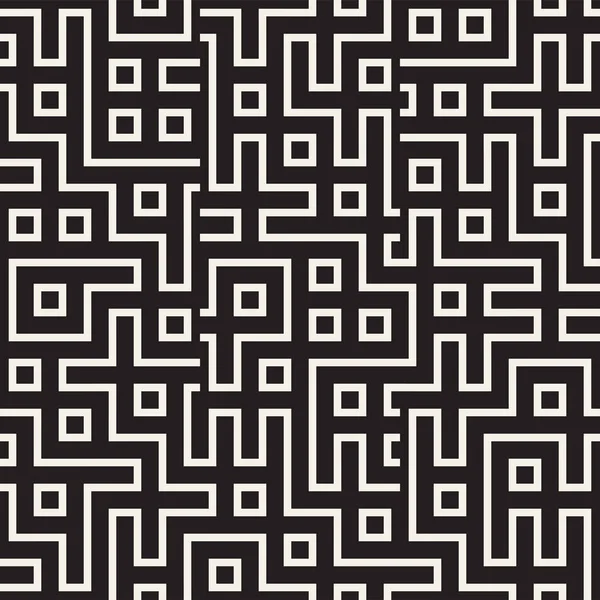 スタイリッシュなラインの格子 民族のモノクロ テクスチャ 抽象的な幾何学的な背景デザイン 黒と白のシームレスなパターン ベクトル — ストックベクタ