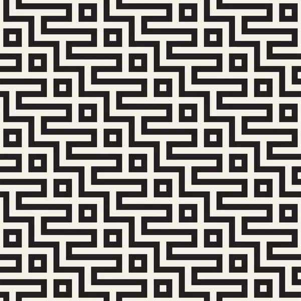 时尚线条格子 民族的单色纹理 抽象的几何背景设计 矢量无缝黑色和白色花纹 — 图库矢量图片