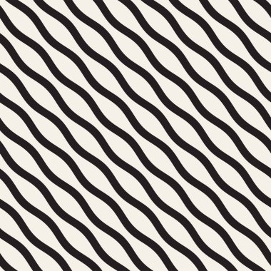 Vektör sorunsuz siyah beyaz dalgalı çizgi deseni. Geometrik basit arka plan tasarlamak.