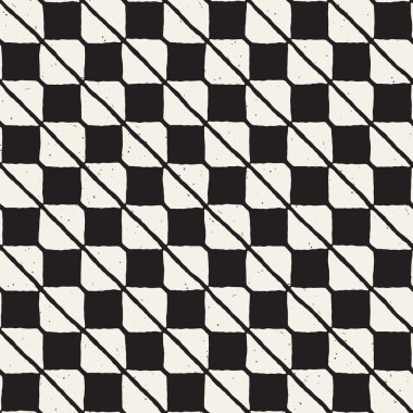 El çekilmiş soyut seamless modeli siyah beyaz. Retro serbest çentikli çizgiler doku.