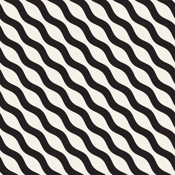 Vektor varrat nélküli fekete-fehér hullámos vonalak minta. Absztrakt, geometrikus alnyomatban. — Stock Vector
