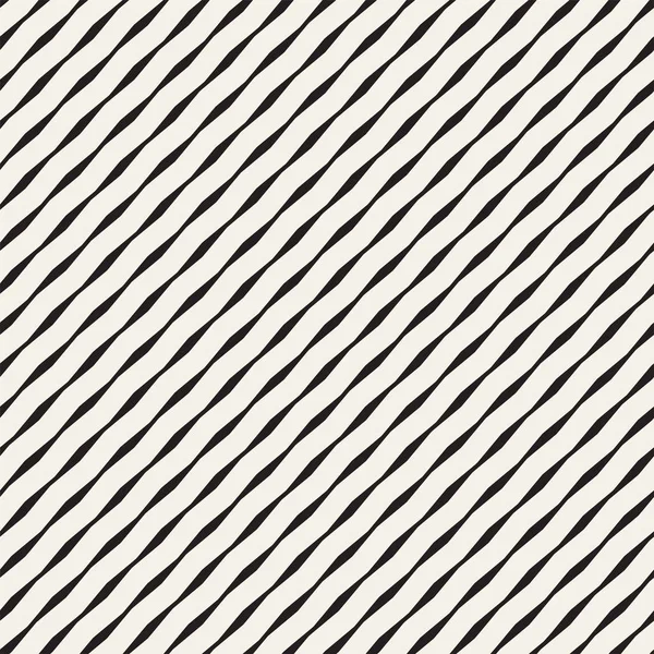 シームレスな黒と白手描き下ろし波線パターン ベクトル — ストックベクタ
