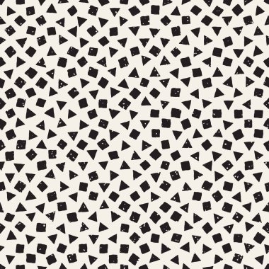 El çekilmiş siyah beyaz mürekkep soyut seamless modeli. Vektör şık grunge doku. Tek renkli geometrik dağınık şekiller