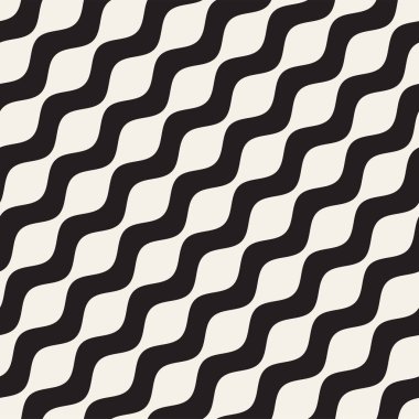 Desen vektör sorunsuz siyah ve beyaz dalgalı çizgiler. Geometrik arka plan tasarlamak.