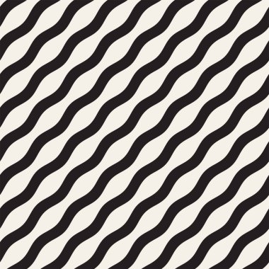 Desen vektör sorunsuz siyah ve beyaz dalgalı çizgiler. Geometrik arka plan tasarlamak.