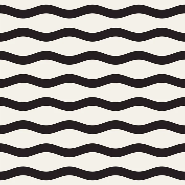 Vector seamless black and white wavy lines pattern. Abstract geometric background design. — Stock Vector