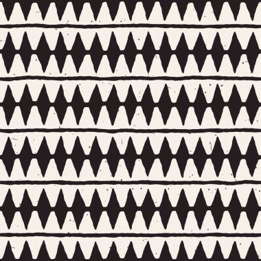 El çekilmiş soyut seamless modeli siyah beyaz. Retro serbest çentikli çizgiler doku.