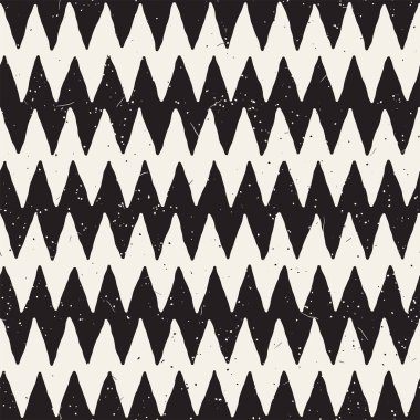 El çekilmiş soyut seamless modeli siyah beyaz. Retro serbest çentikli çizgiler doku.