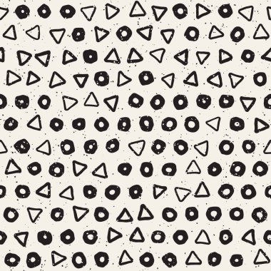 El çekilmiş siyah beyaz mürekkep soyut seamless modeli. Vektör şık grunge doku. Tek renkli geometrik dağınık şekiller