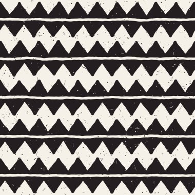 El çekilmiş soyut seamless modeli siyah beyaz. Retro serbest çentikli çizgiler doku.