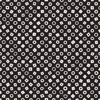 El çekilmiş siyah beyaz mürekkep soyut seamless modeli. Vektör şık grunge doku. Tek renkli geometrik dağınık şekiller