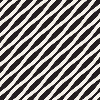 Desen vektör sorunsuz siyah ve beyaz dalgalı çizgiler. Geometrik arka plan tasarlamak.