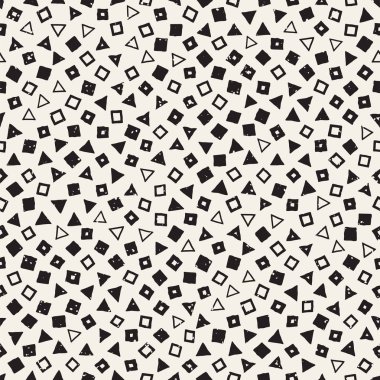 El çekilmiş siyah beyaz mürekkep soyut seamless modeli. Vektör şık grunge doku. Tek renkli geometrik dağınık şekiller