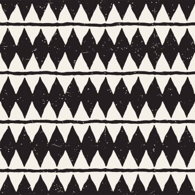 El çekilmiş soyut seamless modeli siyah beyaz. Retro serbest çentikli çizgiler doku.
