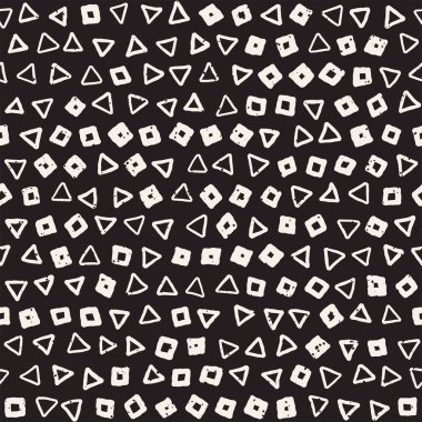 El çekilmiş siyah beyaz mürekkep soyut seamless modeli. Vektör şık grunge doku. Tek renkli geometrik dağınık şekiller