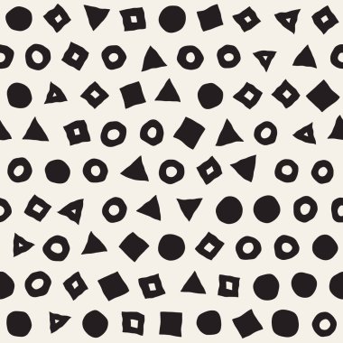 El çekilmiş siyah beyaz mürekkep soyut seamless modeli. Vektör şık grunge doku. Tek renkli geometrik dağınık şekiller